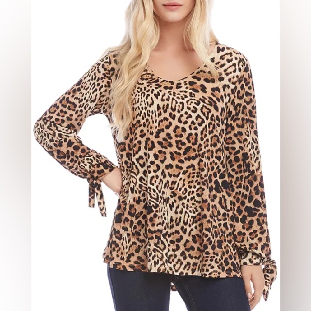 Karen Kane Leopard Print Tie Sleeve Blouse Size Small